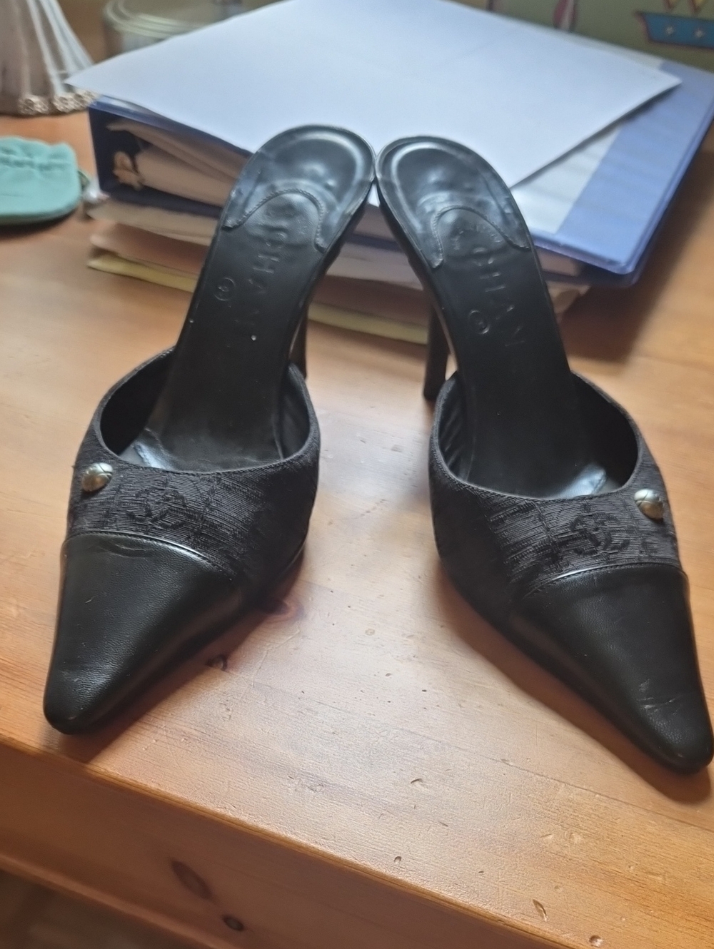Chanel Classic Black Women's Pointed Toe Mule Heels